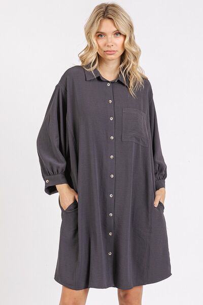 Mittoshop Airflow 3/4 Sleeve Buttoned Shirt Mini Dress