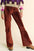 Davi & Dani Elastic Waist Knit Flare Pants in brown, featuring ribbed texture and flare silhouette.