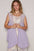 POL Embroidered Pearls Open Front Sleeveless Cardigan in lilac with pearl embellishments.