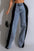 Contrast side striped wide leg jeans with pocket design, no stretch material.