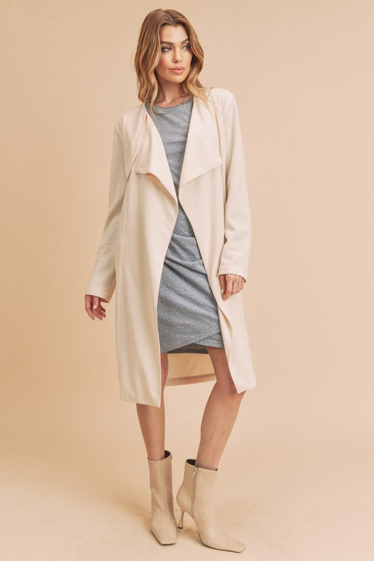 Aemi + Co Open Front Long Sleeve Longline Coat