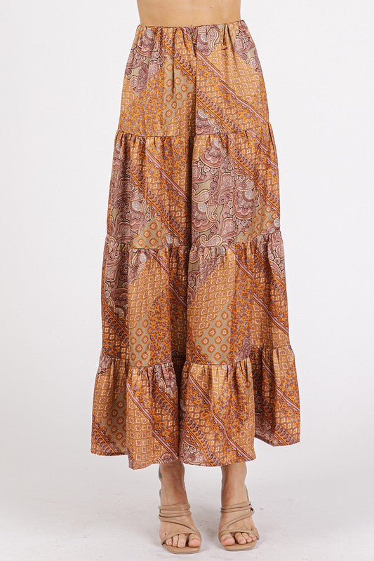 Mittoshop Paisley Patchwork Print Satin Maxi Skirt