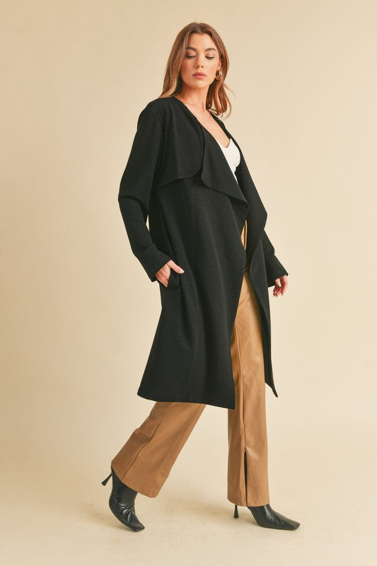 Aemi + Co Open Front Long Sleeve Longline Coat