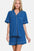 Zenana blue short sleeve button-down top and shorts lounge set, comfortable and stylish. 