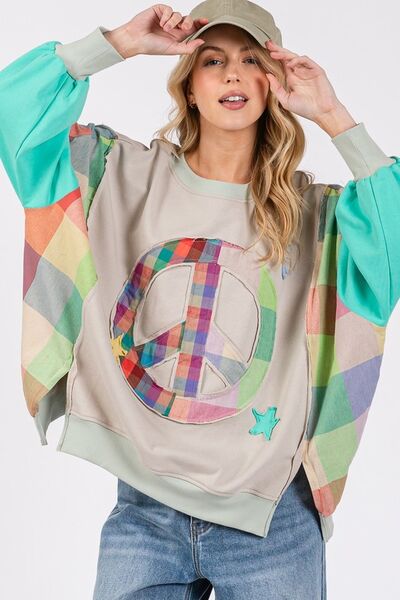 SAGE + FIG Contrast Peace Patch Dropped Shoulder Sweatshirt