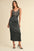 Mable Embroidered Cami Satin Midi Slit Dress, elegant black design, delicate embroidery, flattering silhouette with slit, perfect for special occasions.