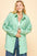 Davi & Dani Curved Hem Heathered Dropped Shoulder Shacket in green, featuring buttoned front and pocket design.