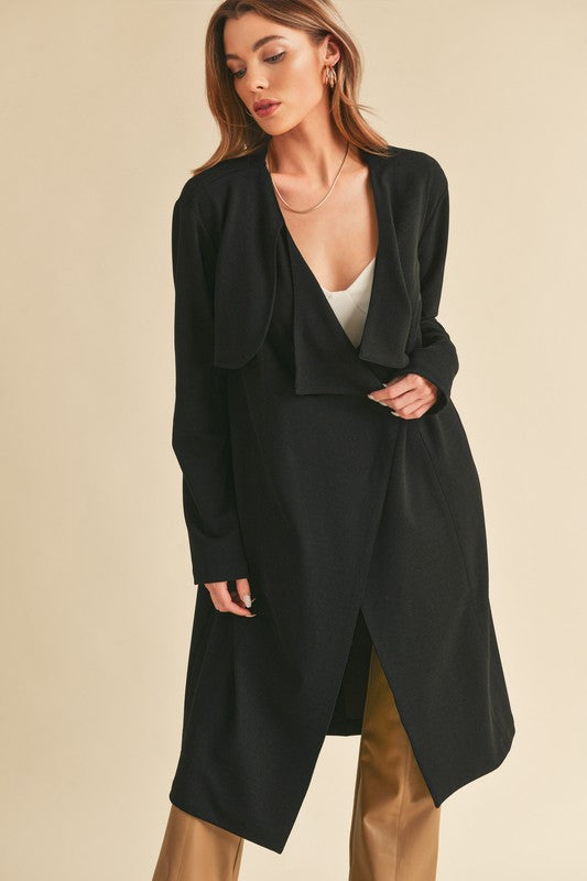 Aemi + Co Open Front Long Sleeve Longline Coat