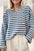 Stripe chest pocket notched top with blue and white stripes, featuring a chic notched neckline and pocket detail.