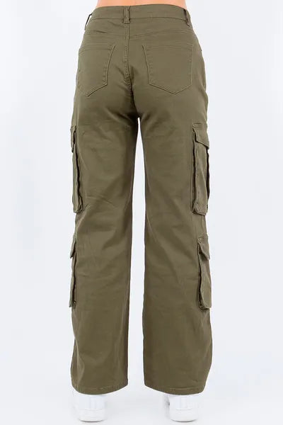 American Bazi Full Size Button Waist High Rise Cargo Pants Plus Size