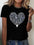 Heart graphic round neck short sleeve T-shirt in black.