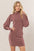 HYFVE glitter mock neck long sleeve mini dress with elegant bishop sleeves.