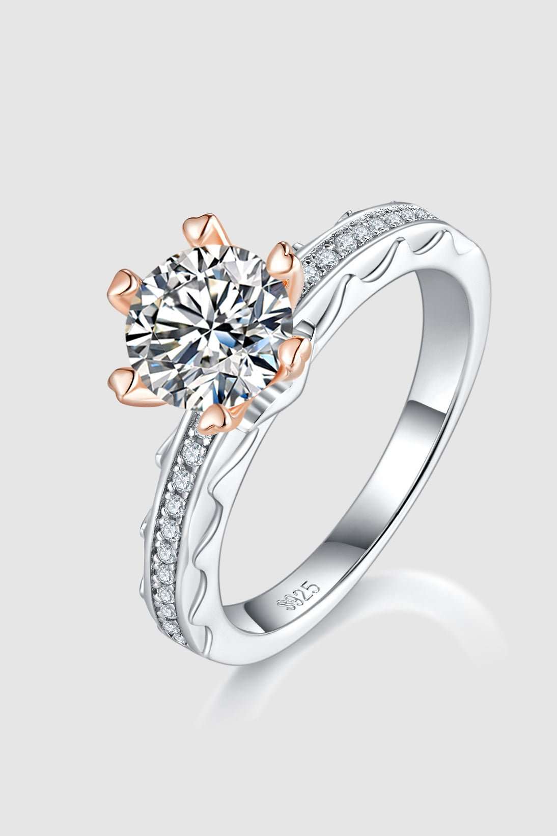 1 Carat Moissanite 925 Sterling Silver Ring with a round stone setting.