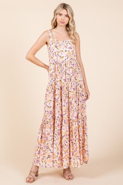 Mittoshop Flower Print Tiered Sleeveless Empire Maxi Dress