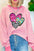 Striped sequin heart round neck long sleeve sweatshirt in pink and white.