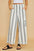 Umgee Peace Sign Patch Striped Wide Leg Pants with pockets and wide-leg silhouette.