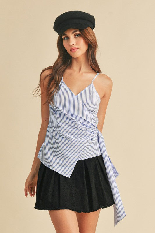 Aemi + Co Side Knotted Surplice Striped Cami