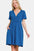 Zenana Surplice Short Sleeve Brushed DTY Dress in blue, featuring a flattering surplice neckline and pocketed design.