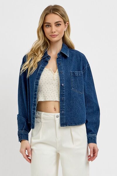 RISEN Button Up Long Sleeve Denim Shacket