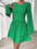 Round Neck Flare Sleeve Mini Dress in green, highly stretchy polyester, basic style.