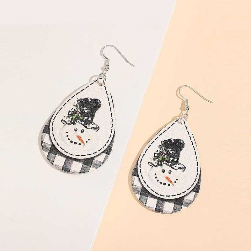 Snowman PU Leather Dangle Earrings