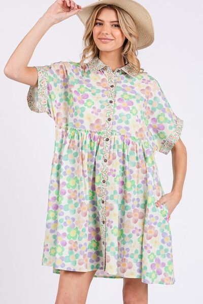 SAGE+FIG Floral Babydoll Short Sleeves Dress