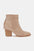 Beast Fashion Suede Point Toe Ankle Booties with mid heel in beige suede.