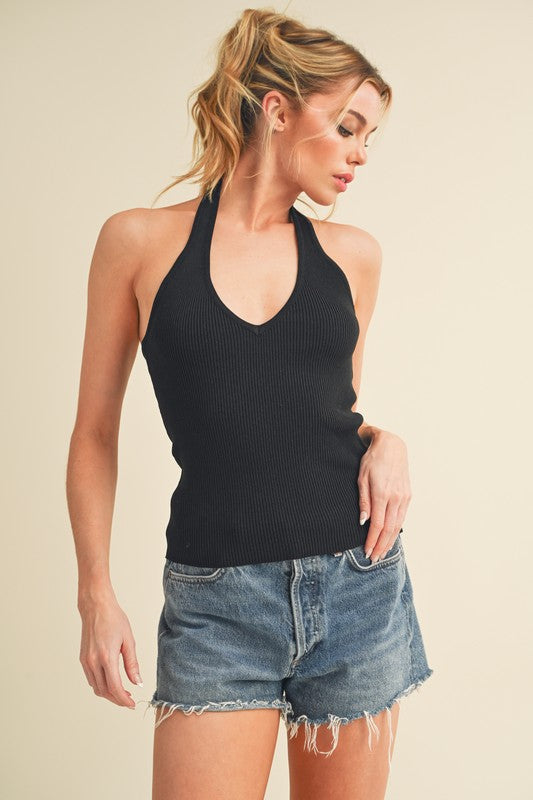 Aemi + Co Ribbed Halter Neck Cami