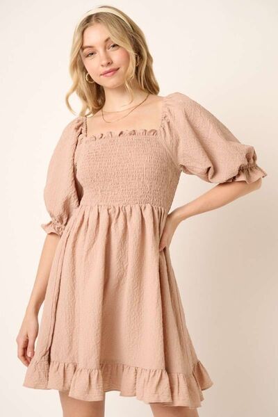 Mittoshop Smocked Ruffled Hem Half Sleeve Mini Dress