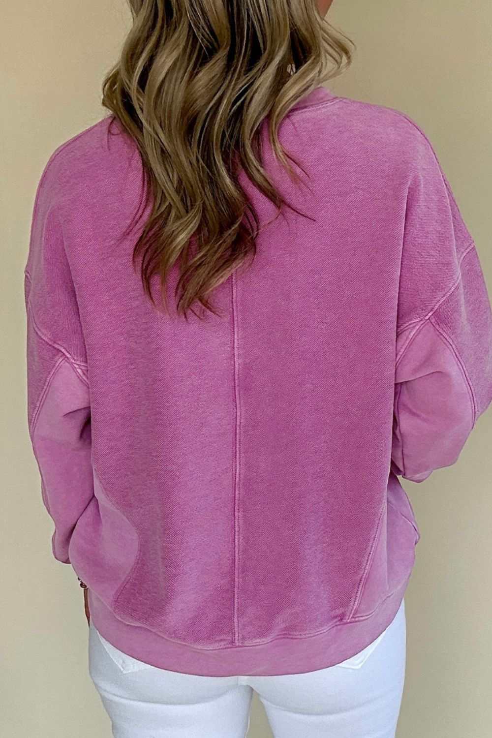 Notched Drop Shoulder Long Sleeve Sweatshirt