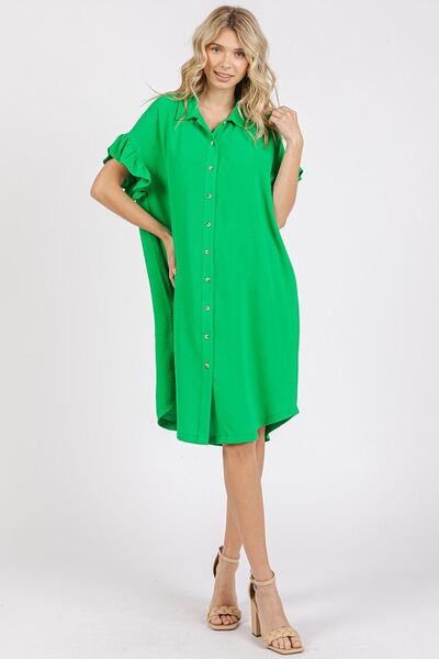 Mittoshop Button Down Flounce Sleeve Dress with Pockets