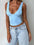 Wide strap V-neck tank in light blue with slightly stretchy material.