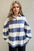 Pima Cotton Wash Wide Striped Collared Neck Long Sleeve Top in blue and white with buttoned front.