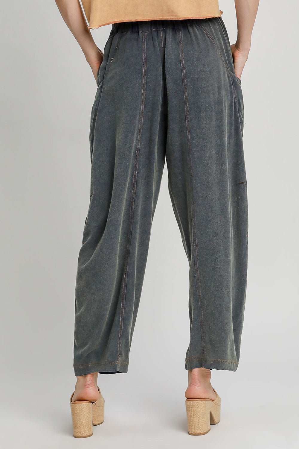 Umgee Elastic Waist Baggy Fit Pants with Pockets