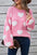 Angel wings heart dropped shoulder long sleeve sweater in pink with white hearts, highly stretchy fabric.