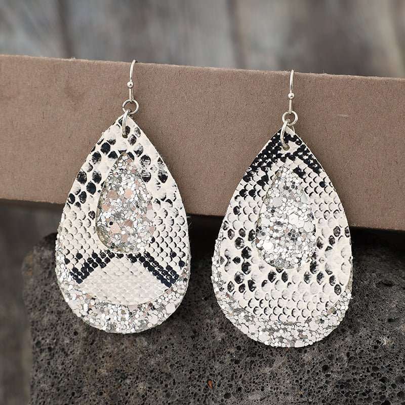 PU Leather Sequin Teardrop Earrings