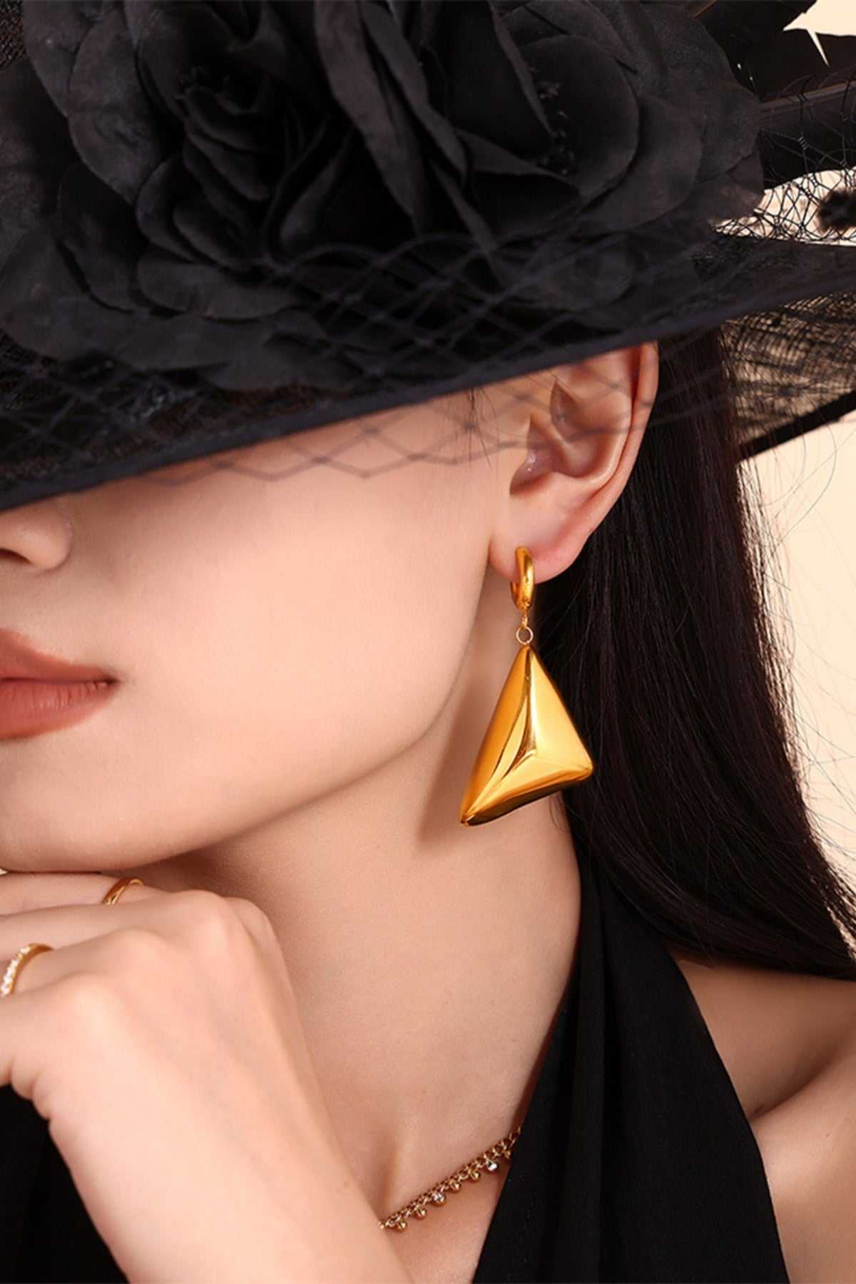 18K Gold-Plated Triangle Dangle Earrings