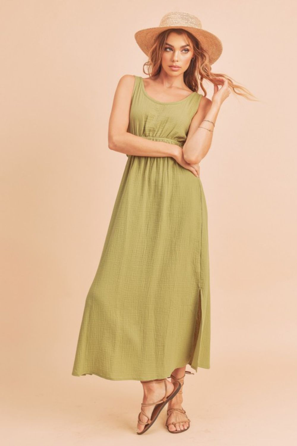 Aemi + Co Side Slit Round Neck Sleeveless Tank Dress