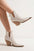 Beast Fashion pointed metal-tip toe block heel ankle boots in white.