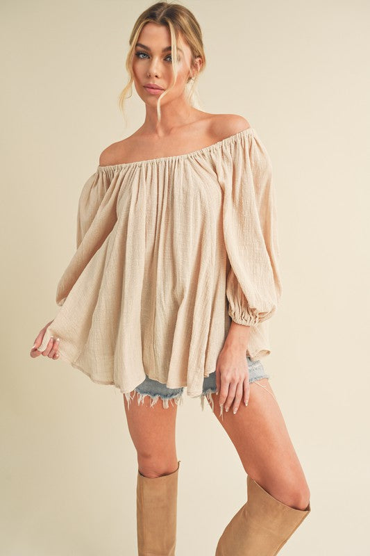 Aemi + Co Off-Shoulder Balloon Sleeve Blouse