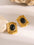 18K gold-plated stainless steel agate earrings with black stone accents.