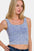 Zenana Washed Ribbed Scoop Neck Wide Strap Tank in blue on model.