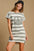 Umgee Peace Applique Striped Short Sleeve Mini Dress with peace sign detail.