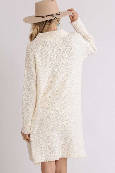 Umgee Full Size High Low Long Sleeve Boucle Sweater Dress Plus Size