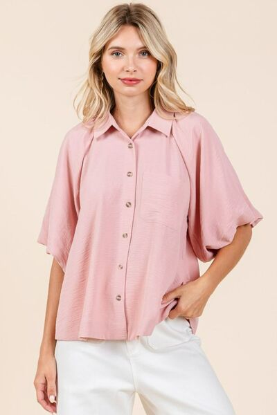 Mittoshop Airflow Short Bubble Sleeve Button Down Shirt