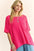 Davi & Dani pink side slit round neck half sleeve knit top with pocket.