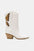 Beast Fashion Butterfly Cut Detail Point Toe Boots in white PU leather with brown butterfly cut-outs and mid heels.