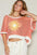 Hollow out flower half sleeve knit cover up with floral design in peach and white.