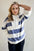 Pima Cotton Wash Striped Half Zip Mock Neck Long Sleeve Top worn by woman.