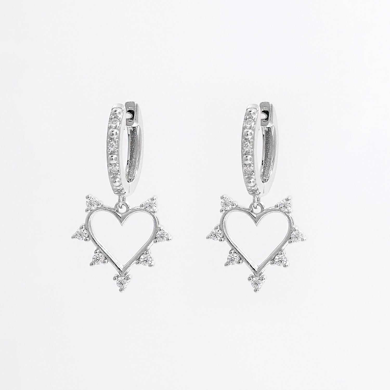 925 Sterling Silver Inlaid Zircon Heart Dangle Earrings